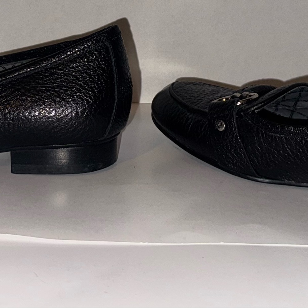 ETIENNE AIGNER WOMEN'S 7.5 BLACK LEATHER NUBBY FLAT SILVER BUCKLE ACCENT - Picture 3 of 7